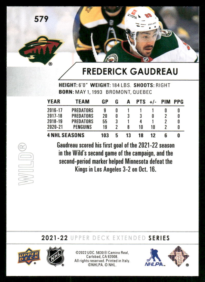 2021-22 Upper Deck #579 Frederick Gaudreau
