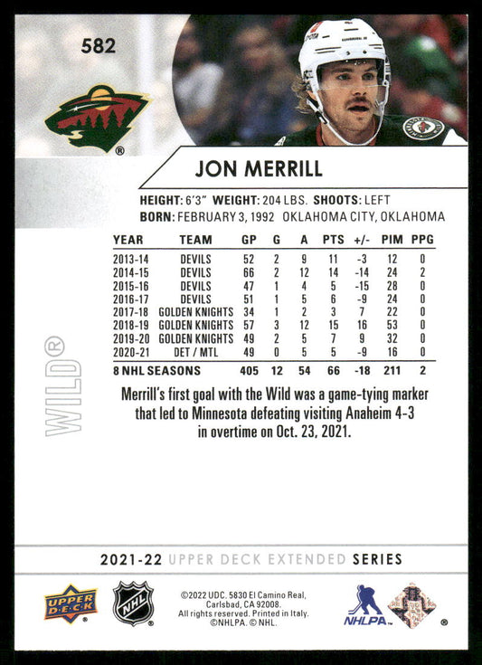 2021-22 Upper Deck #582 Jon Merrill