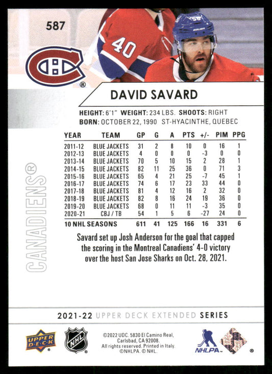 2021-22 Upper Deck #587 David Savard