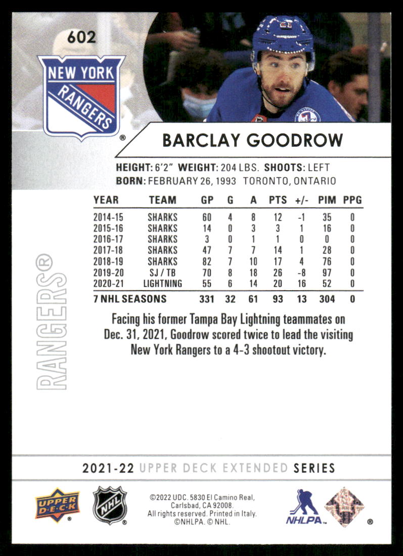 2021-22 Upper Deck #602 Barclay Goodrow