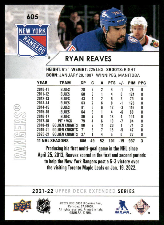 2021-22 Upper Deck #605 Ryan Reaves