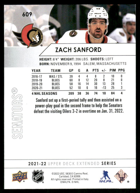 2021-22 Upper Deck #609 Zach Sanford
