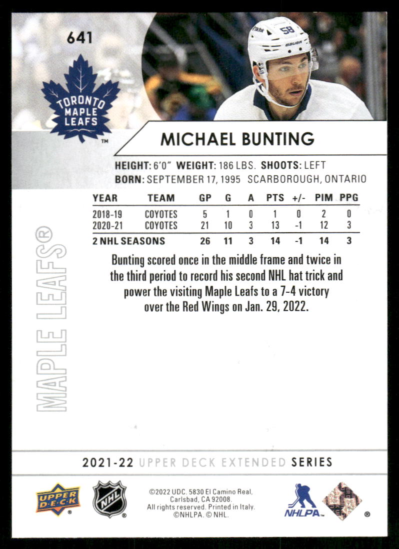 2021-22 Upper Deck #641 Michael Bunting