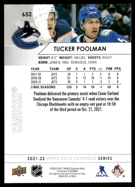 2021-22 Upper Deck #652 Tucker Poolman