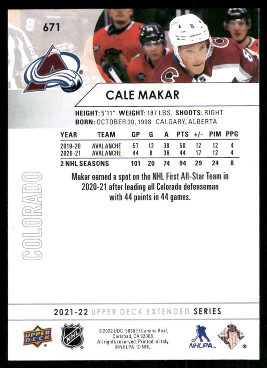 2021-22 Upper Deck #671 Cale Makar