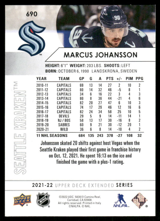 2021-22 Upper Deck #690 Marcus Johansson