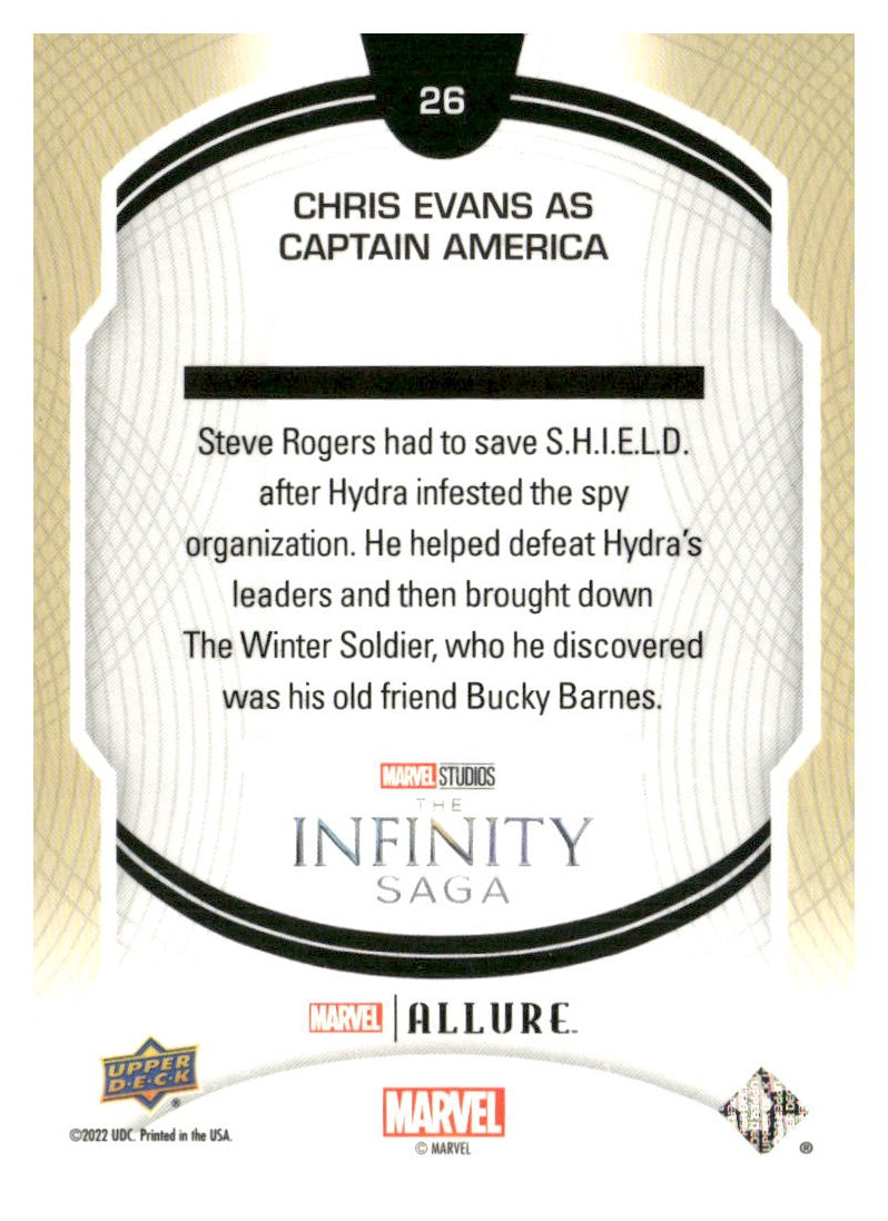 2022 Upper Deck Allure Marvel Studios #26 Chris Evans as Captain America