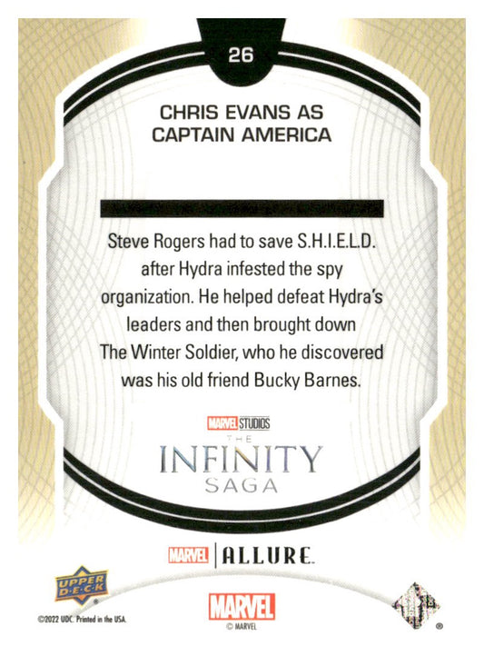 2022 Upper Deck Allure Marvel Studios #26 Chris Evans as Captain America
