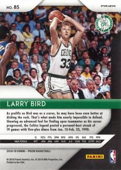 2018-19 Panini Prizm Green Larry Bird #85 Boston Celtics HOF Legend