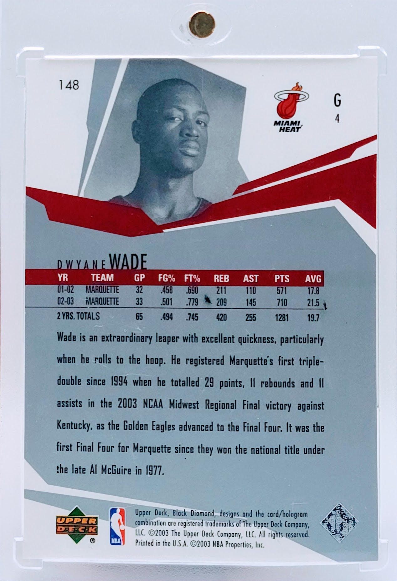 2003-04 Upper Deck Black Diamond Dwyane Wade Rookie Gems #148 RC NM Mint HOF