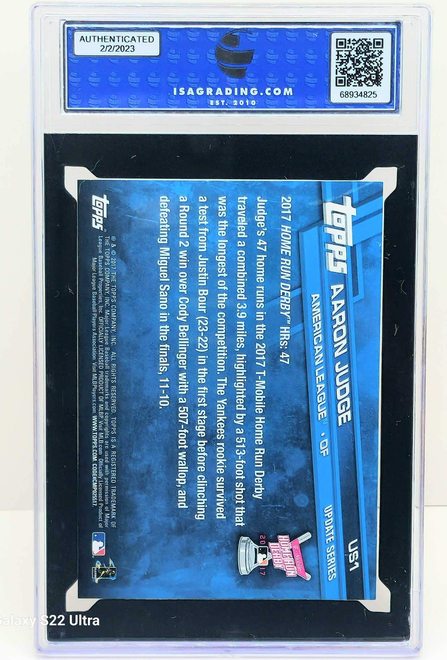 2017 TOPPS UPDATE AARON JUDGE ROOKIE RC #US1 HR DERBY ISA 10 GEM MINT YANKEES