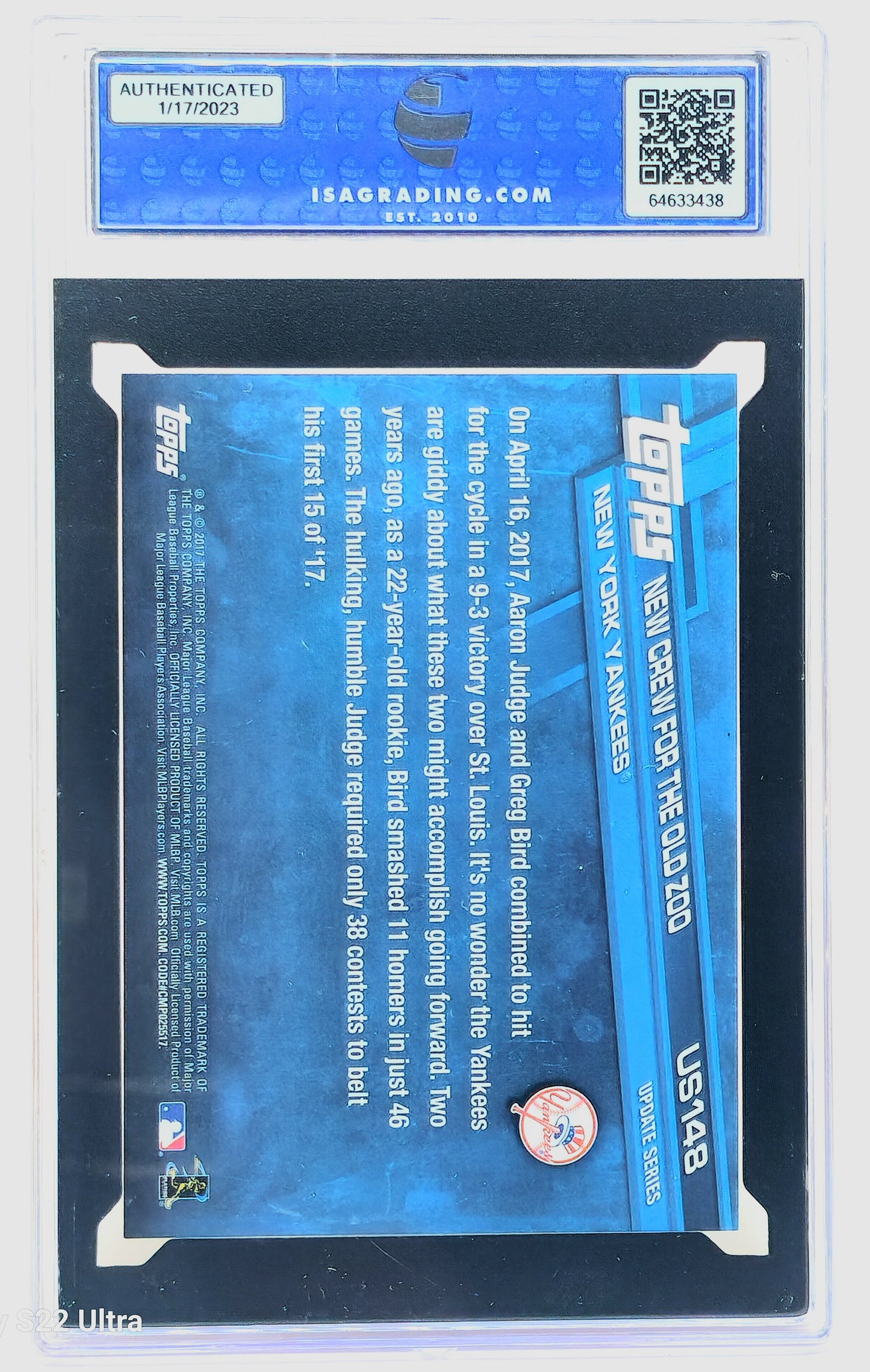 2017 Topps Update Aaron Judge Bird The Next Dynasty RC #US148 ISA Gem Mint 10 Yankees