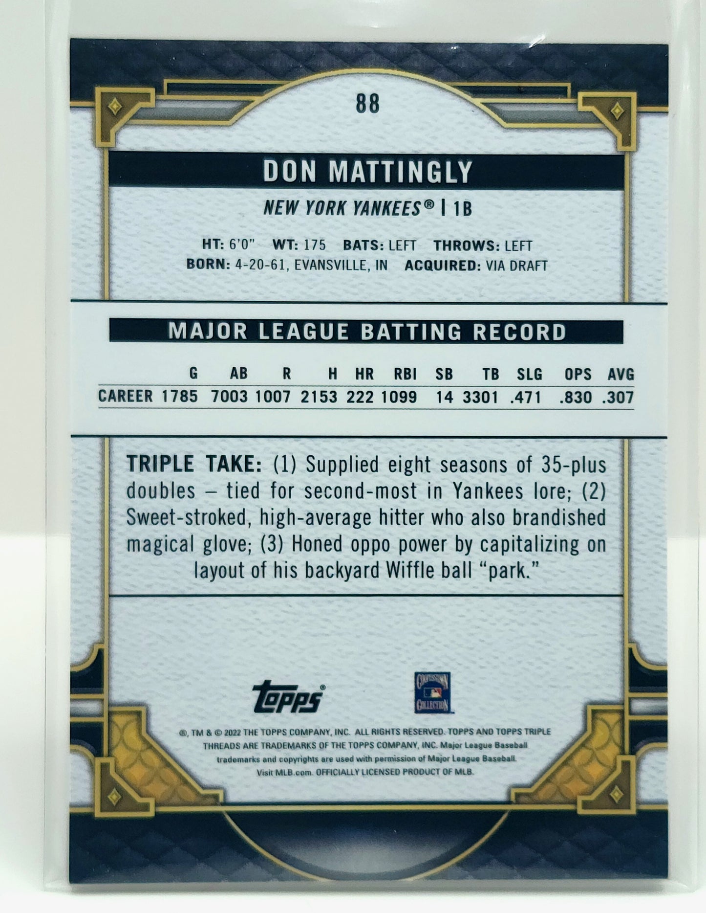 2021 Topps Triple Threads Don Mattingly /299 New York Yankees #88