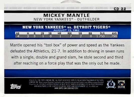 Mickey Mantle 2012 Topps Card CD-22 New York Yankees