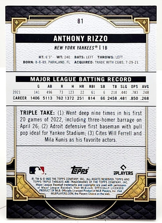 2022 Topps Triple Threads Amethyst 172/299 Anthony Rizzo #81