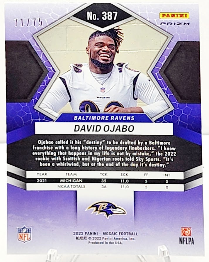 2022 Panini Mosaic #387 David Ojabo ROOKIE Disco Blue /75 Ravens