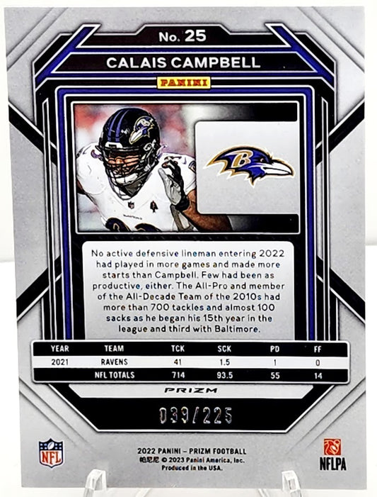 2022 Panini Prizm CALAIS CAMPBELL #25 Purple Cracked Ice /225 RAVENS