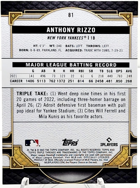 2022 Topps Triple Threads #81 Anthony Rizzo Sapphire #/25
