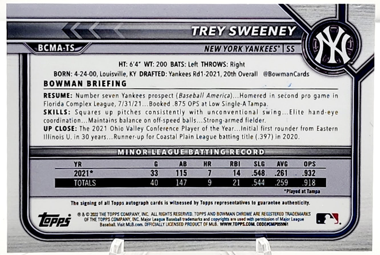 2022 Bowman Chrome Trey Sweeney #BCMA-TS Mega Mojo Refractor Auto Card
