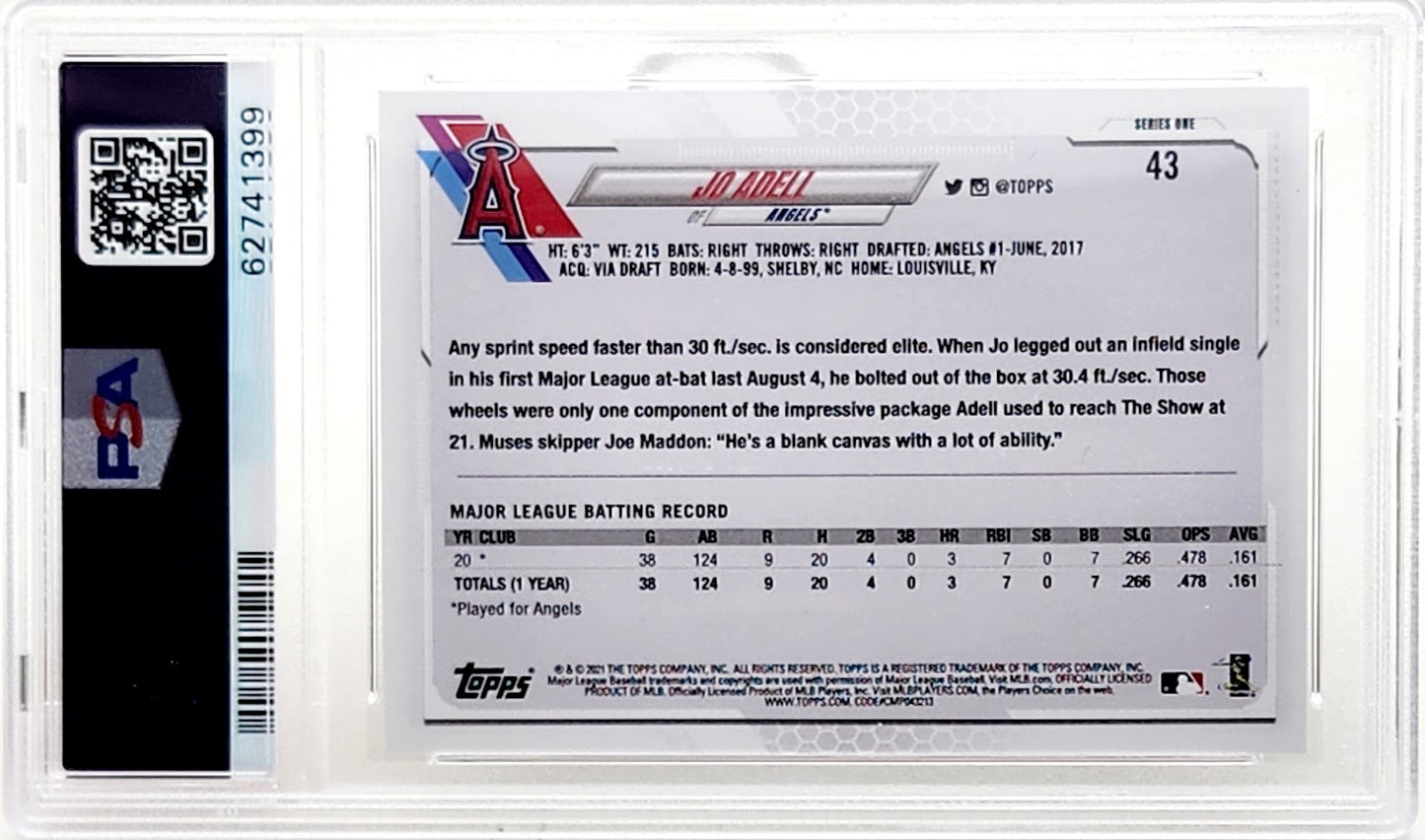 2021 Topps Series 1 #43 Jo Adell RC Rookie PSA 9 MINT Angels