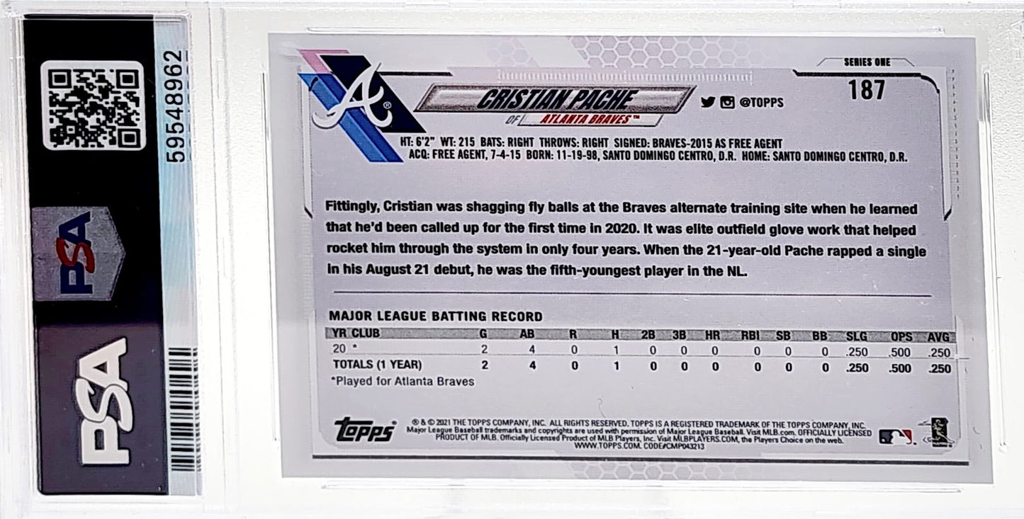 2021 Topps Cristian Pache Rookie Card RC #187 PSA 9 Braves