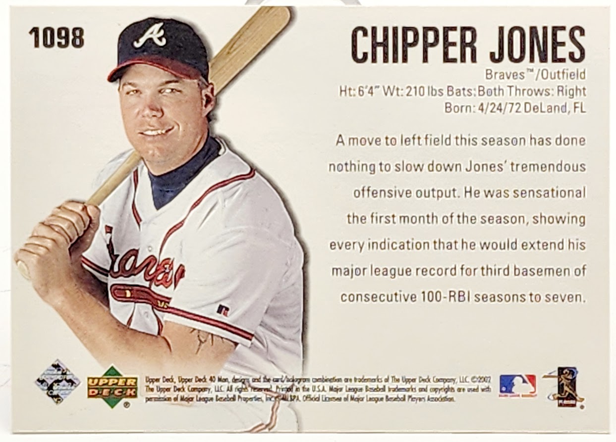 2002 Upper Deck 40-Man Atlanta Braves Baseball Card #1098 Chipper Jones