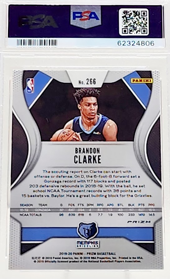 2019-20 Panini Prizm Brandon Clarke Rookie Pink Cracked Ice RC #266 Grizzlies PSA 9