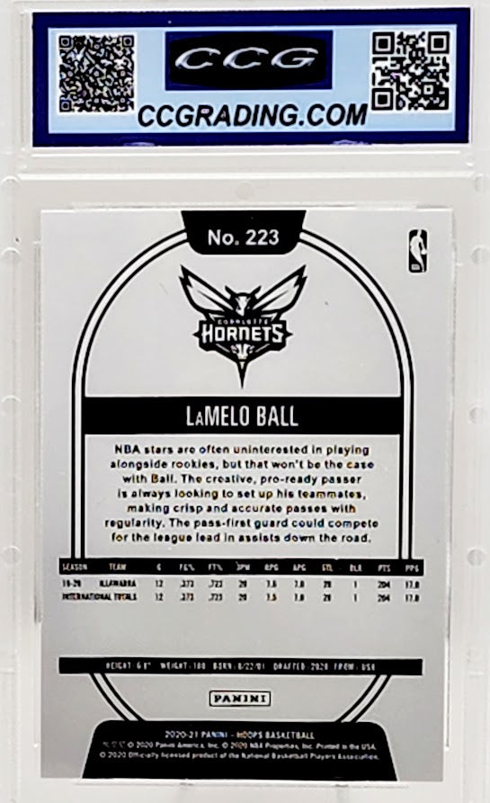 2020-21 Panini NBA Hoops Lamelo Ball Blue Rookie #223 RC CCG 10 - Hornets
