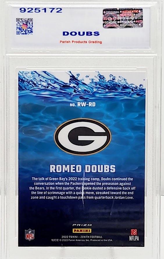 2022 Zenith NFL Romeo Doubs RC Rookie Wave Prizm #RW-RD Green Bay Packers Parish 9 Mint