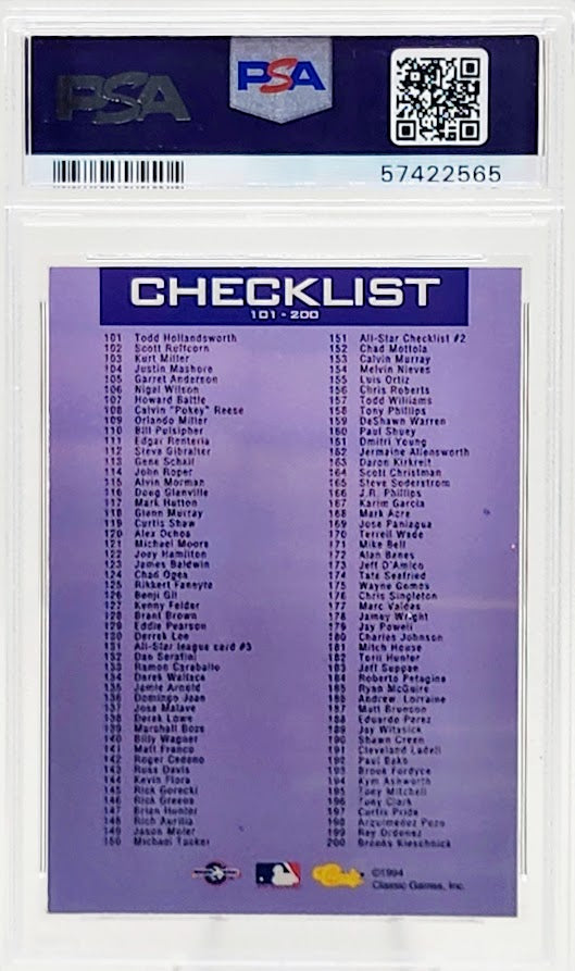1994 Classic #151 Alex Rodriguez CL Checklist #2 PSA 8
