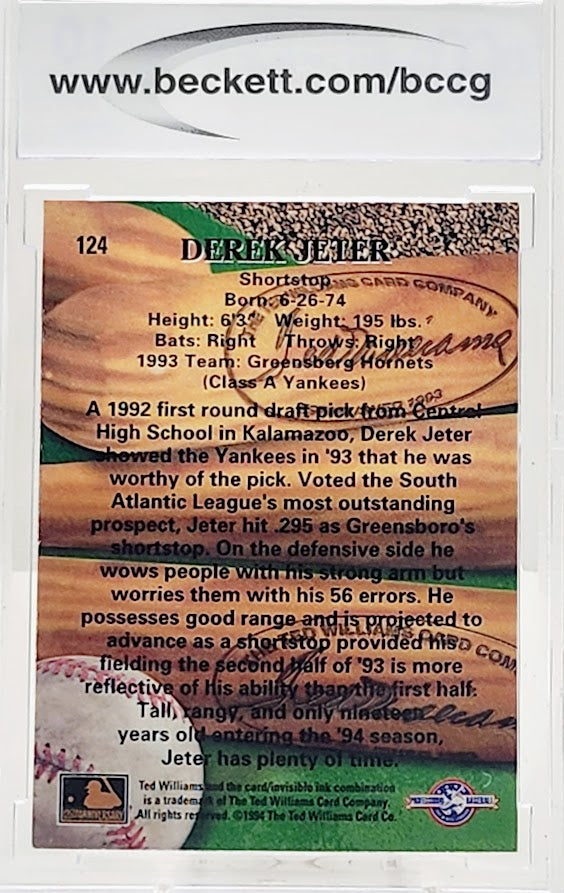 1994 Ted Williams Derek Jeter #124 Graded BCCG-10 Mint or Better