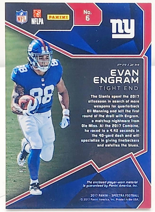 2017 Panini Spectra Next Era Evan Engram #6 Orange 3/5 Giants 2 Color Patch