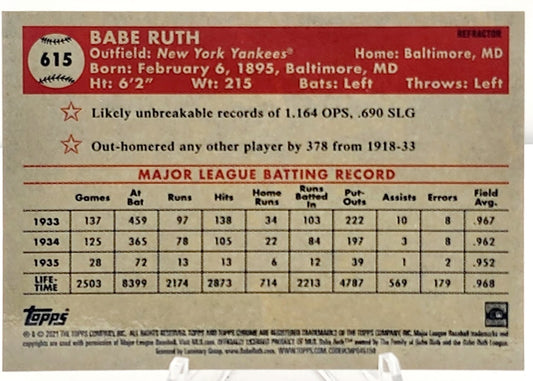 2021 Topps Chrome Platinum Anniversary Babe Ruth #615 Yankees
