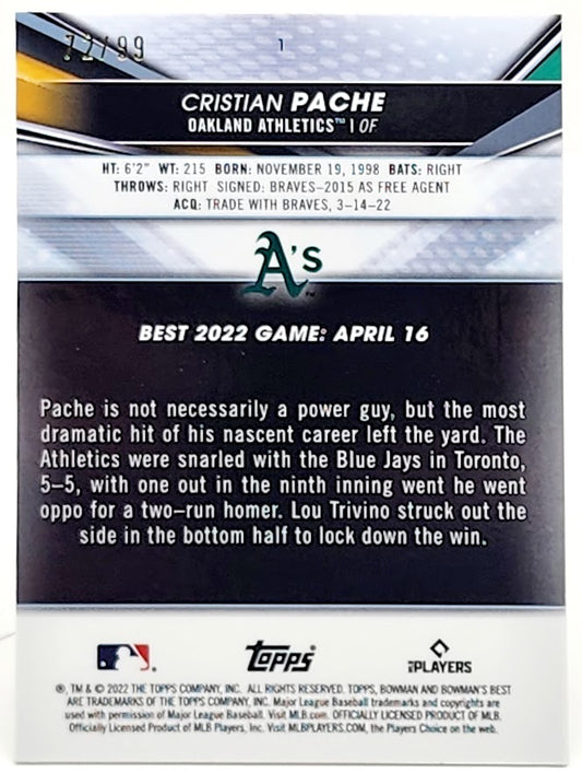 2022 Bowman's Best Green Speckle Cristian Pache #1 72/99 Oakland Athletics