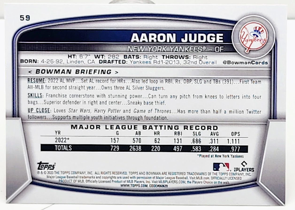 2023 Bowman Base #59 Aaron Judge - New York Yankees