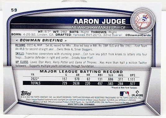2023 Bowman Base #59 Aaron Judge - New York Yankees