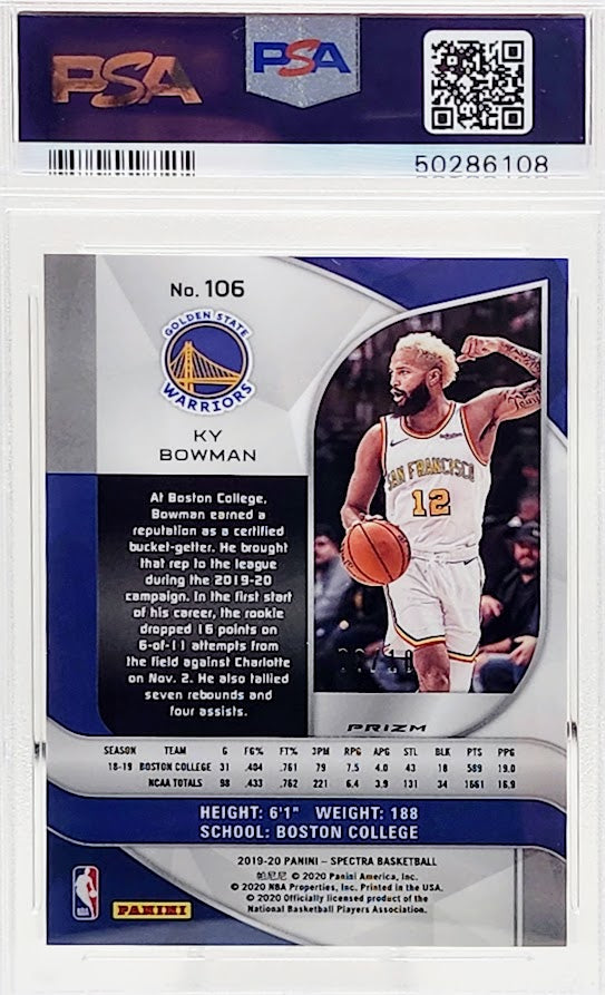 2019-20 SPECTRA GOLD PRIZM RC ROOKIE KY BOWMAN #106 PSA 9 Mint GOLDEN STATE WARRIORS