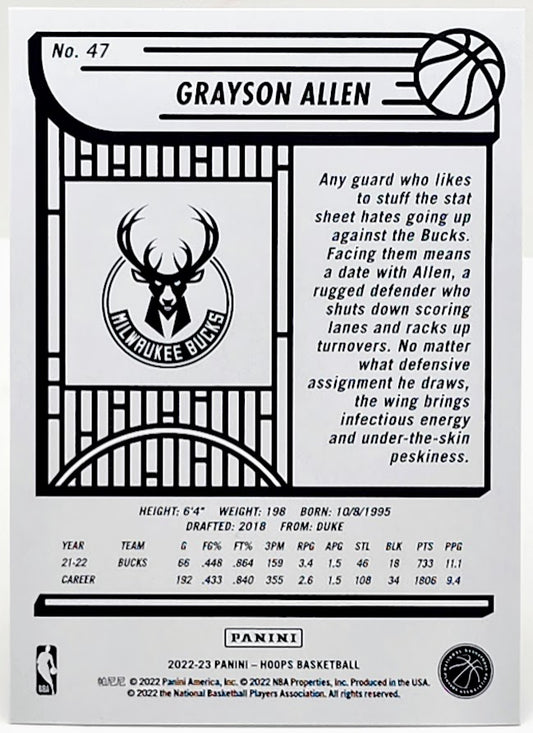 2022-23 Panini NBA Hoops Grayson Allen Blue Parallel #47 Milwaukee Bucks