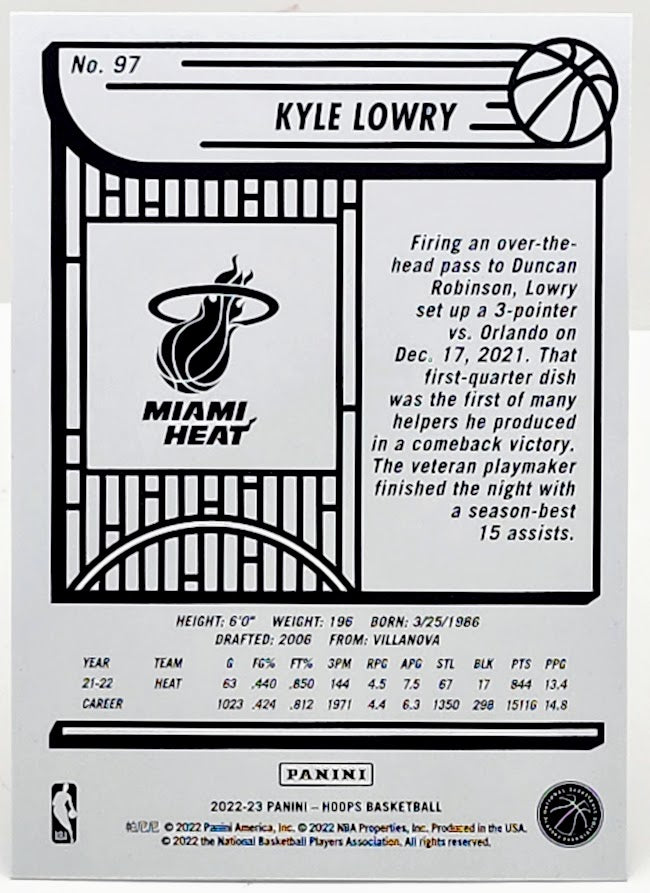 Kyle Lowry 2022-23 Panini NBA Hoops #97 Blue SP Miami Heat