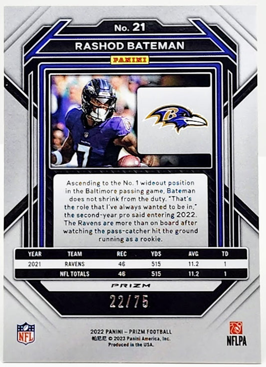 2022 Panini Prizm Football RASHOD BATEMAN #21 Green Scope Prizm #/75 RAVENS