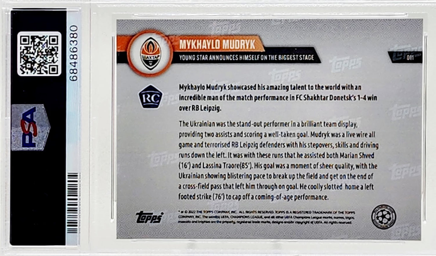 2022-23 Topps Now UCL #11 Mykhaylo Mudryk Rookie RC PSA 10 Gem Mint
