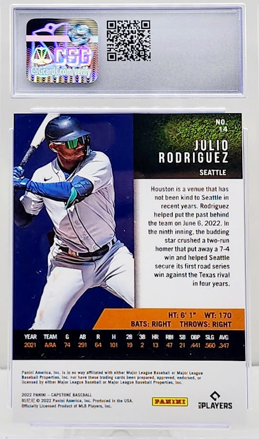 2022 Panini Capstone #14 Julio Rodriguez HOLO REFRACTOR ROOKIE RC MARINERS CSG 8.5 NM Mint