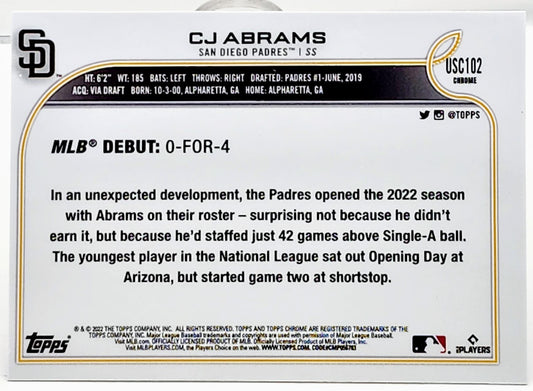2022 Topps Chrome Update CJ Abrams RC Debut Purple Refractor #USC102 ROOKIE CARD