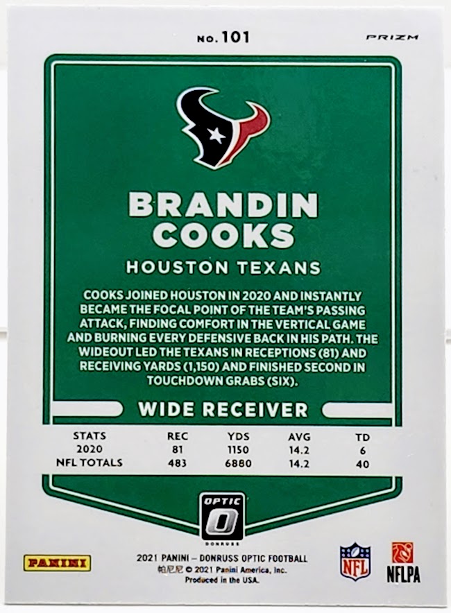 2021 Donruss Optic Brandin Cooks Stars Prizm SP #101 Texans
