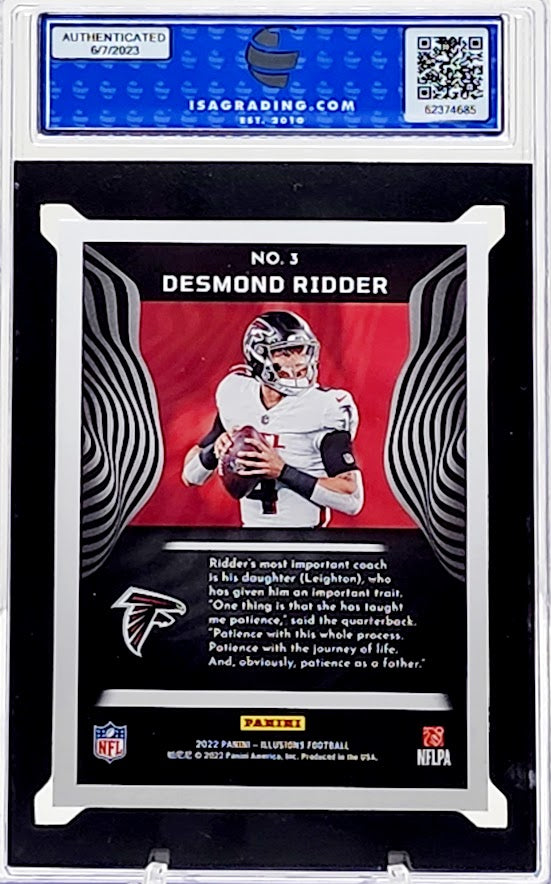 2022 Panini Illusions Desmond Ridder #3 Rookie RC Atlanta Falcons ISA 10 GEM Mint