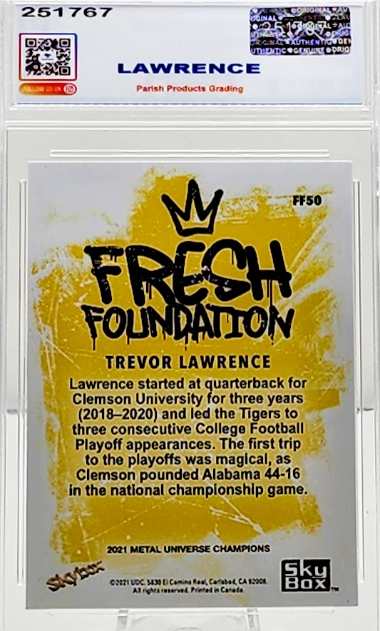2021 Skybox Metal Universe Champions Trevor Lawrence Rookie RC #FF50 Parish 10 Gem Mint