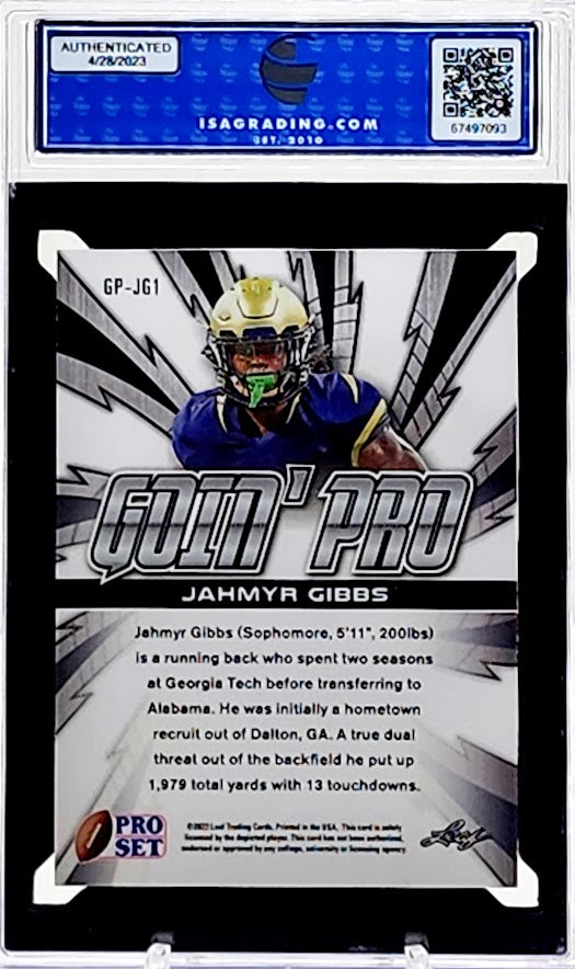 2022 Leaf Pro Set Draft Proof Goin' Pro Silver Wave Jahmyr Gibbs RC Rookie #GP-JG1 ISA 10 GEM Mint