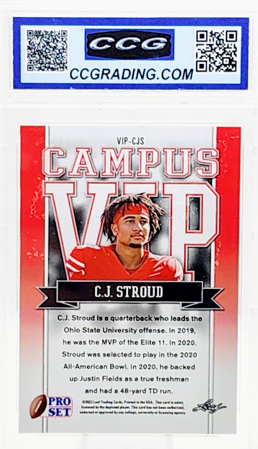 2022 Leaf Pro Set CJ Stroud Campus VIP Black Mojo Rookie VIP-CJS CCG 10 GEM Mint