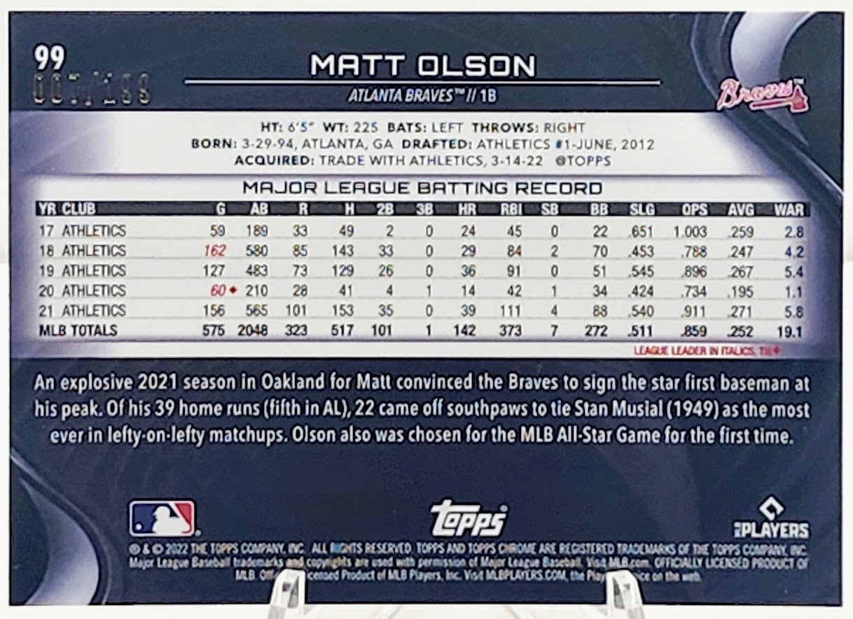 2022 Topps Chrome Black #99 Matt Olson 07/199