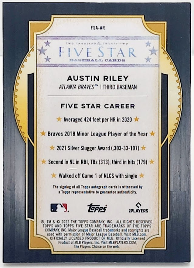 2022 Topps Five Star Auto Austin Riley #FSA-AR Braves Autograph /50